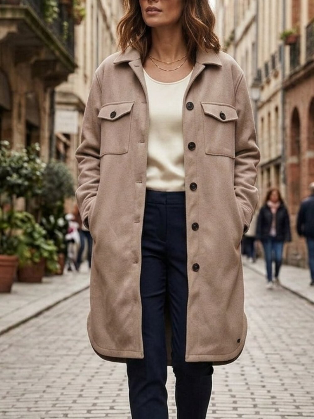 NWT Women's Tan Button-Up Coat Italian Jacket Fall, Winter Button up Collared